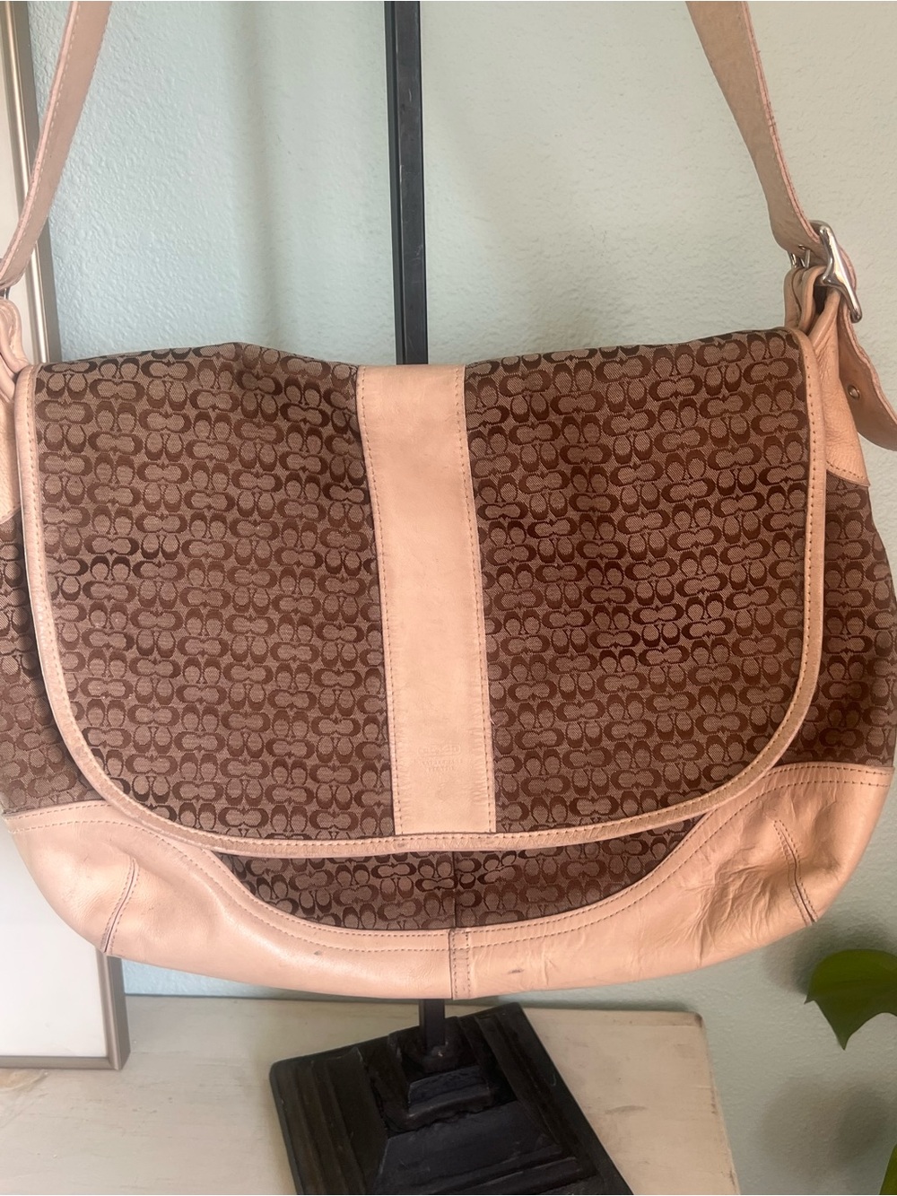 Vintage Coach Signature Oversized Messenger Bag Brown Tan Y2K